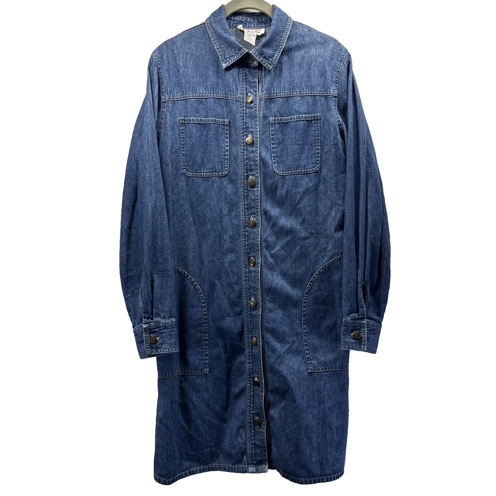 Talbots Women's Denim Shirt Dress 8 Button Up Long Sleeves 100% Cotton Pockets